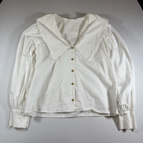 GB White Peter Pan Lace Collar Shirt Blouse Victorian Cottage Wms Medium - Picture 1 of 10